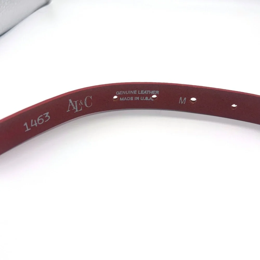 AL&C Beaded Leather Belt USA Vintage Medium Red Multicolor 1463 Native Southwest